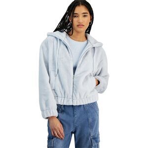 PLANET HEART Womens Cozy Faux Fur Hoodie Fleece Jacket, Blue, NWT